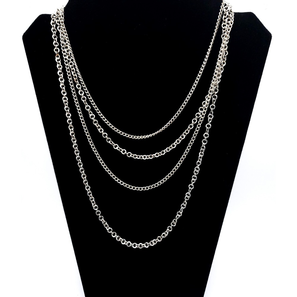 Silver Tone Multi Chain Layered Necklace